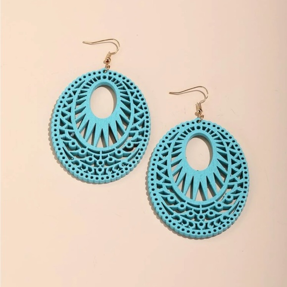 4/$12 Blue Hollow Out Oval Drop Earrings - Picture 4 of 8